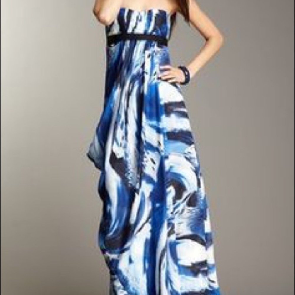 BCBG strapless watercolor prom wedding gown